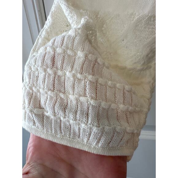Anthropologie NEW Ivory Mixed Lace Crochet Cropped Sweater Medium - Picture 9 of 12